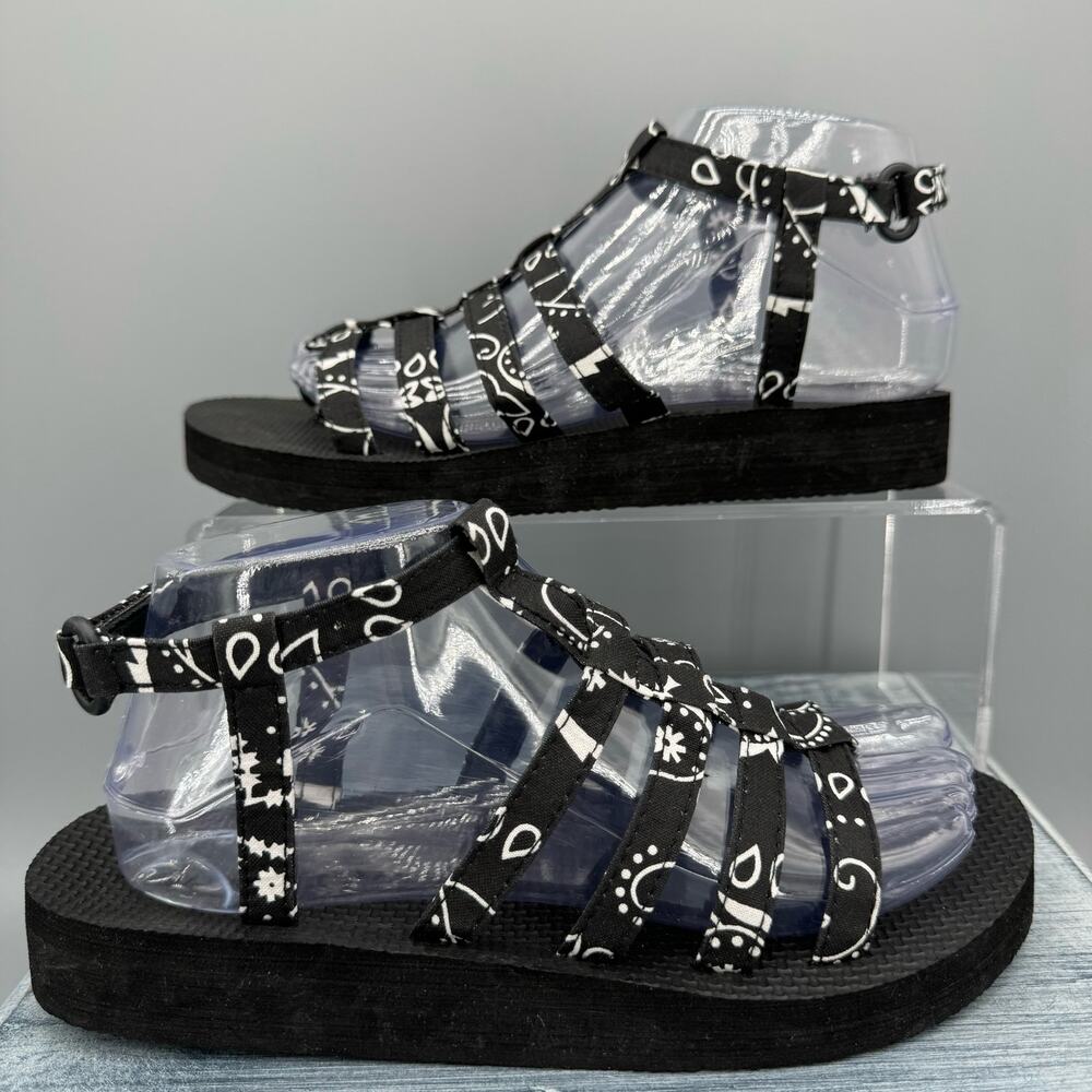 NEW Arizona Love Trekky Printed Canvas Spartiate Sandals Black/White Size 9